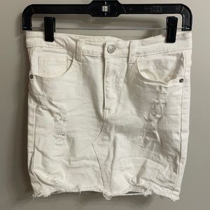 Distressed White Denim Skirt